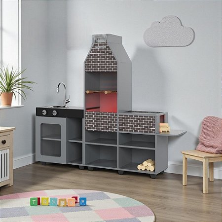 Churrasqueira E Cozinha Infantil Completa Cinza