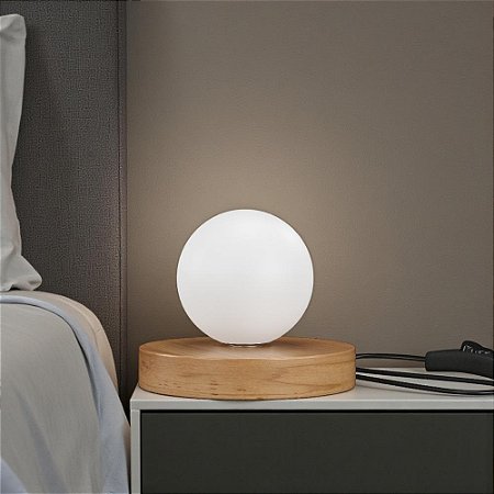 Luminária Led Decorativa Base Madeira Quarto Madeira Natural