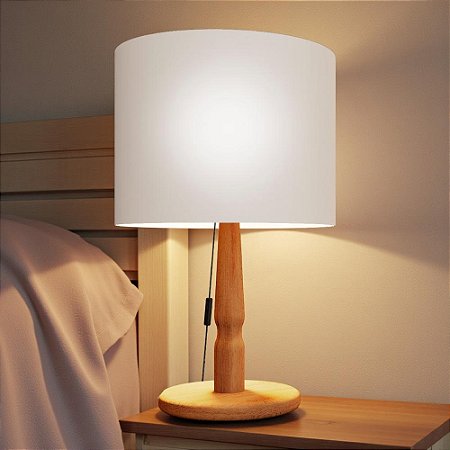 Abajur Luminária De Mesa Madeira Moderno Off White