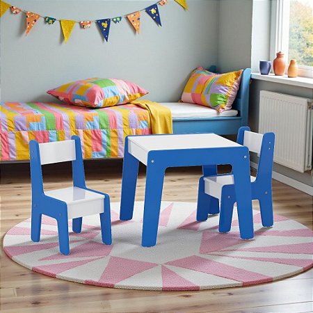 Mesa Infantil Com 2 Cadeiras Branco Azul