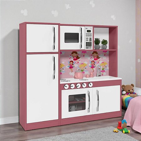 Cozinha Infantil Completa Fogão Geladeira Branco Rosa