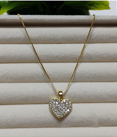Colar Coração Cravejado em Zircônia Dourado