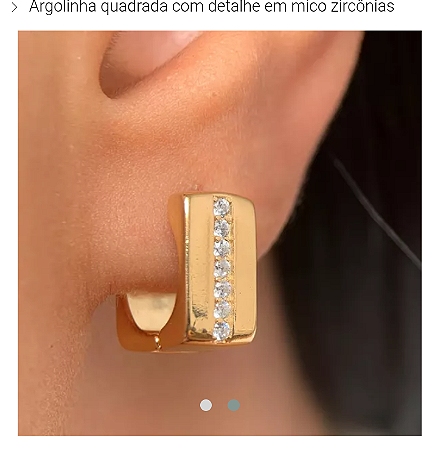 Brinco Argola Quadrado detalhe zircônia