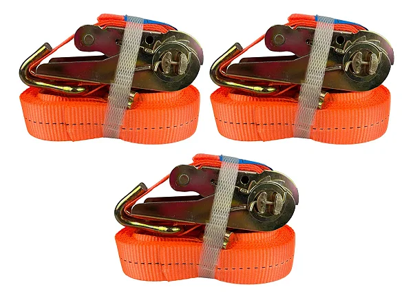 Cinta Catraca Laranja 800kg 5m Kit Com 3 Unidades Para amarração