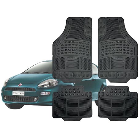 Tapete Automotivo Universal Preto 4 peças Borracha Punto 2007 Até 2017