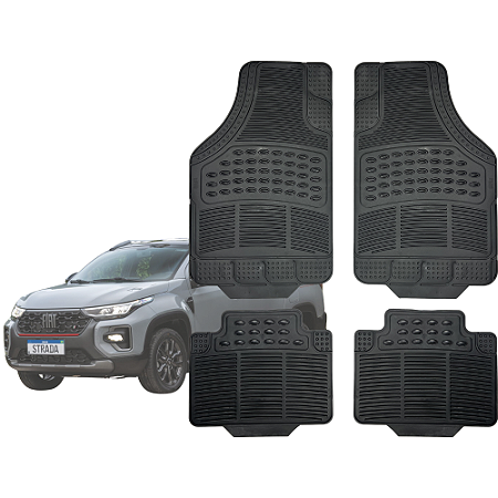 Tapete Automotivo Universal Preto 4 peças Borracha Strada 2021 Até 2026