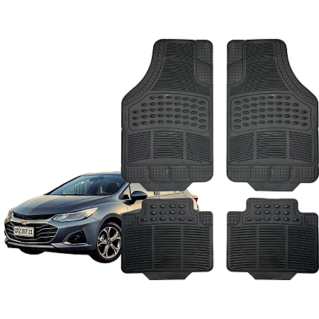 Jogo de Tapete Automotivo Universal Preto 4 peças Borracha Cruze Hatch