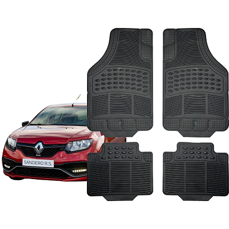 Jogo Tapete Automotivo Universal Preto 4 peças Borracha Renault Sandero