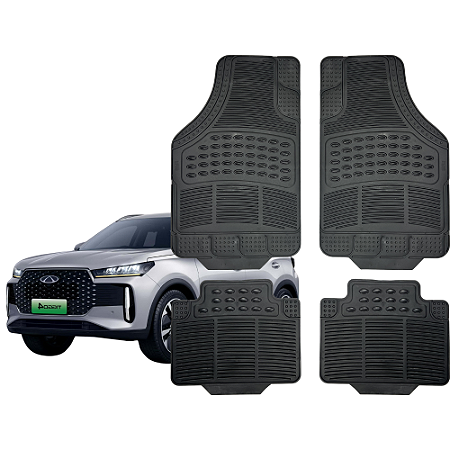Jogo Tapete Automotivo Universal 4 Peça Preto Borracha PVC Chery Tiggo