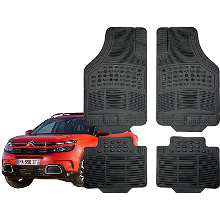 Tapete Automotivo Universal 4 Peça Preto Borracha PVC Citroen Aircross