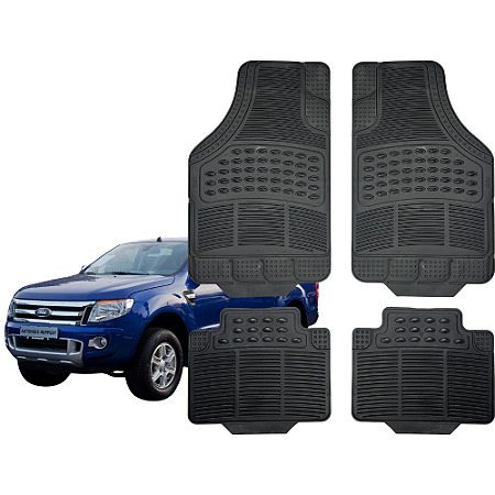 Tapete Automotivo Universal 4 Peça Preto PVC Borracha Ranger Após 2005