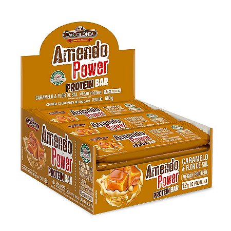 Barra Amendo Power Protein Bar Caramelo & Flor de Sal 600g (Display c/ 12un)