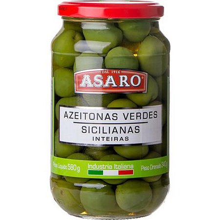 Azeitonas Sicilianas Verdes Inteiras Asaro 580gr