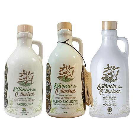 Trio de azeites Estancia da Oliveiras - Arbequina, blend e koroneiki 250ml