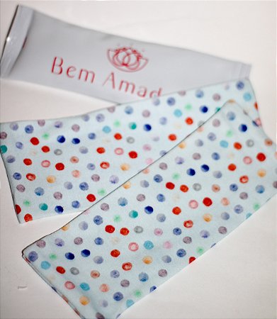 KIT BOLSA TÉRMICA P BEM AMADOS - 2 CAPAS AZUL CLARO DE BOLINHAS COLORIDAS