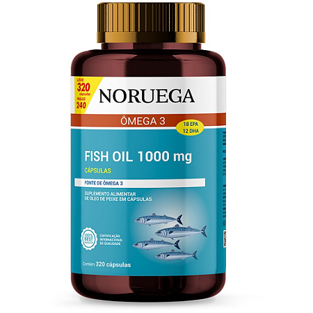 Noruega Ômega 3 Fish Oil 1000 mg - Suplemento de Óleo de Peixe em 320 Cápsulas