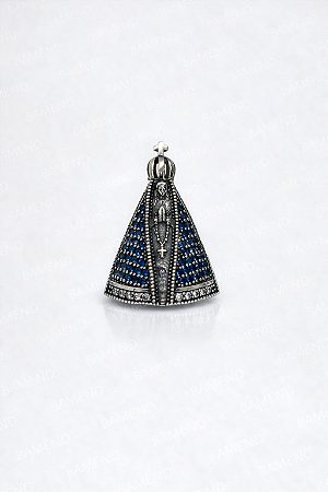 Pingente Nossa Senhora Aparecida - Prata 925 com Zircônias azul e branca