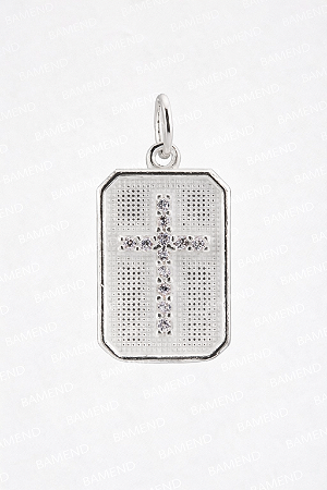 Pingente Placa Cruz Com Zircônia - Prata 925