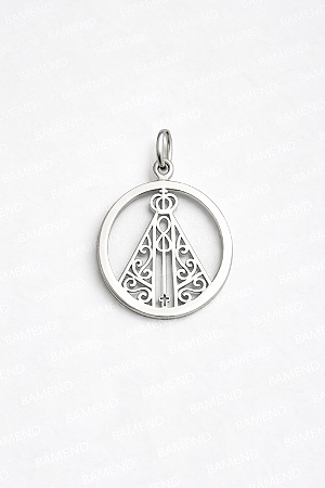 Pingente N. S. Aparecida Vazado Oval - Prata 925