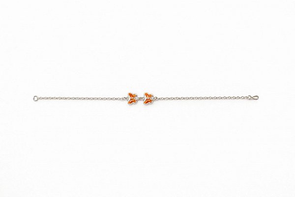Pulseira Duas Borboletas Laranja Elinho - Prata 925