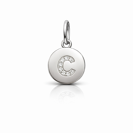 Pingente Letra "C" Plaquinha Cravejado - Prata 925