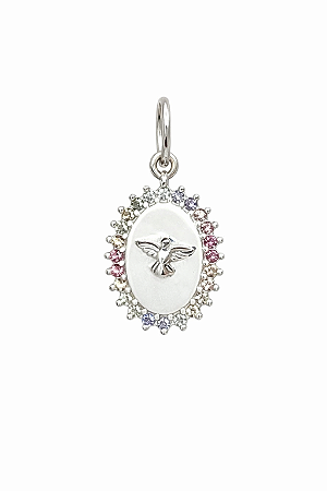 Pingente Medalha Espírito Santo Caravejado - Zircônia e Prata 925