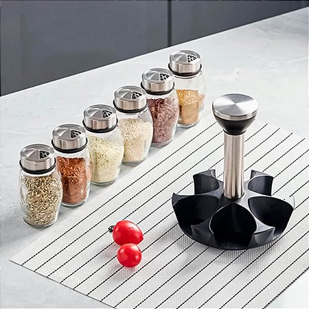 Organizador de Temperos com Base Giratória e Potes de Vidro