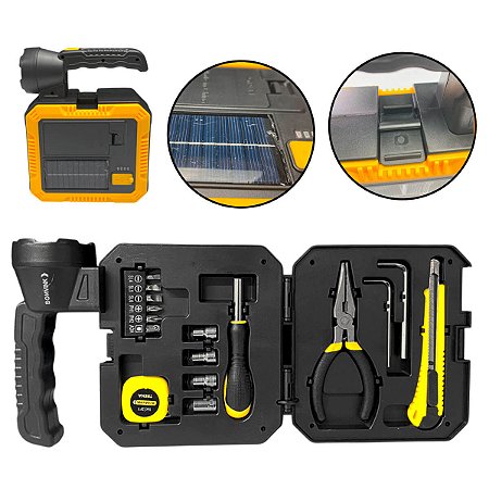 Lanterna de Mão com Carregador Solar e Ferramentas
