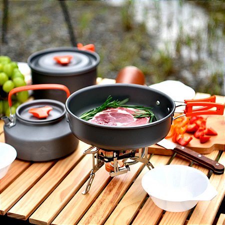 Conjunto de Panelas para Camping Pesca Leve e Resistente