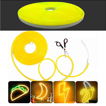 Fita Led Neon Flexível Luz Amarela 5M