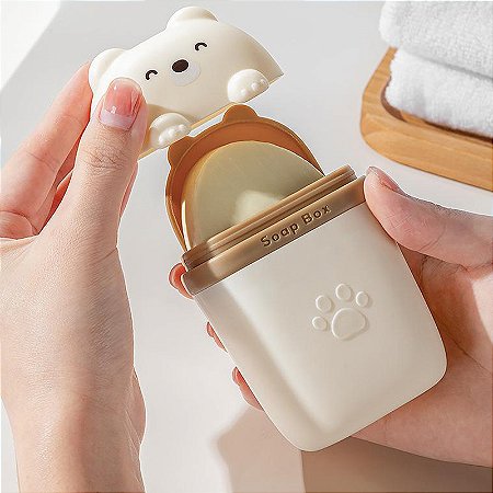 Urso De Desenhos Animados Portáteis Saboneteira, Selado Caixa De Armazenamento,