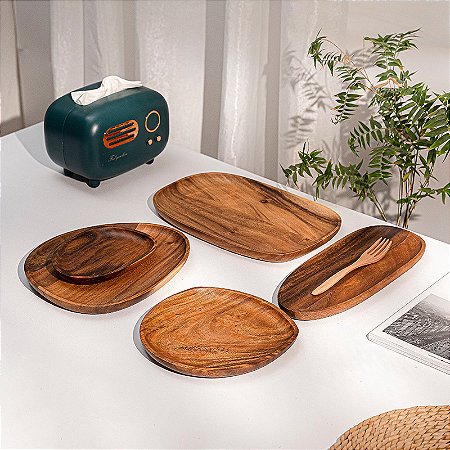 Pratos de jantar de madeira maciça oval irregular servindo bandeja pratos de fr