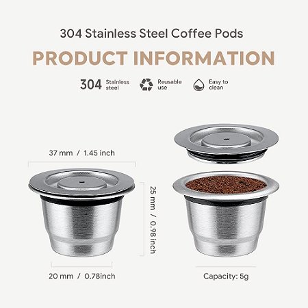 Cápsulas de café Nespresso reutilizáveis, copo de aço inoxidável, cápsula