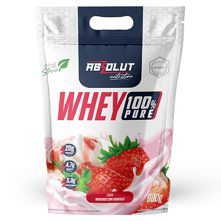 Whey Protein 100% Pure Refil (900g) Absolut Nutrition - Morango com Chantilly