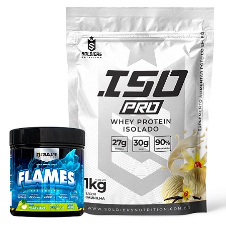 Kit Whey Protein Isolado ISO PRO (1kg) + Pré-Treino Flames (200g) Soldiers Nutrition