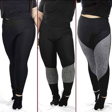 3x Calças PlusSize Lisa, Mescla e Estampado