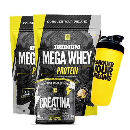 Kit 2x Whey Protein Mega + Creatina Fuel (300g) + Coqueteleira - Iridium Labs