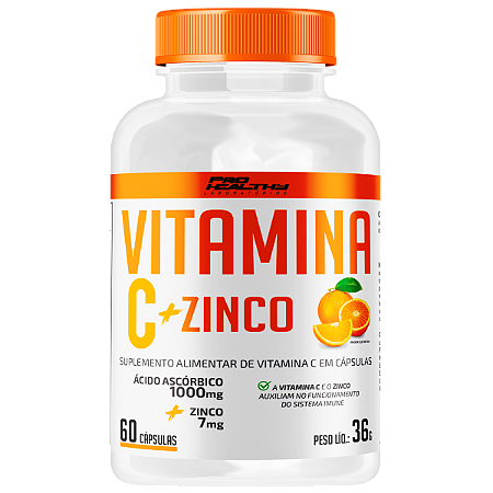 Vitamina C 1000mg + Zinco 7mg (60 Cáps.) Pro Healthy