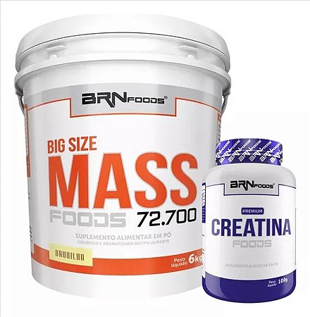 Kit Big Size Mass 72.700 (6kg) Creatina Premium (100g) BRN FOODS
