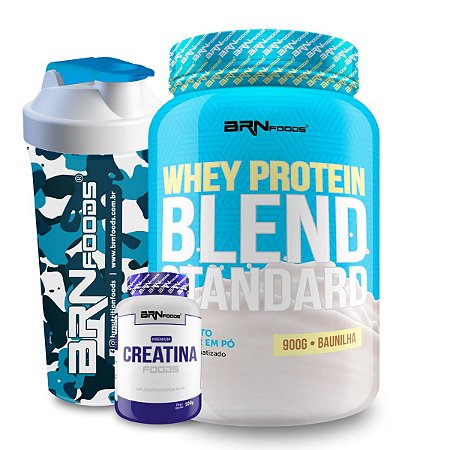 Kit Whey Protein Blend Padrão (900g) + Creatina Premium (100g) + Coqueteleira - BRN FOODS