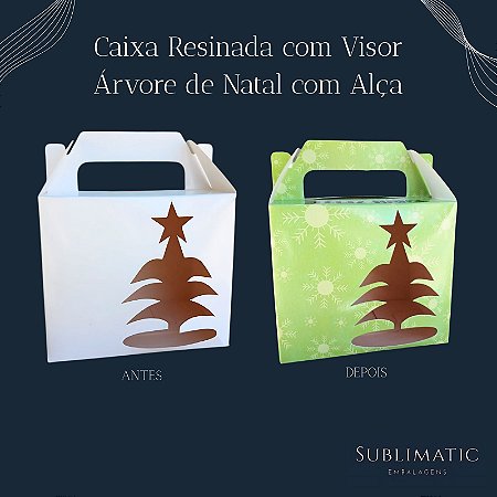 Caixa Resinada para Canecas com Visor Árvore de Natal e Alça