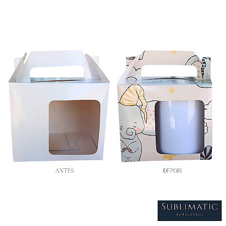 Caixa Resinada para Canecas com Visor Tradicional e Alça 40Unidades