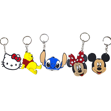 Kit 05 Chaveiros Hello Kitty e Personagens Disney
