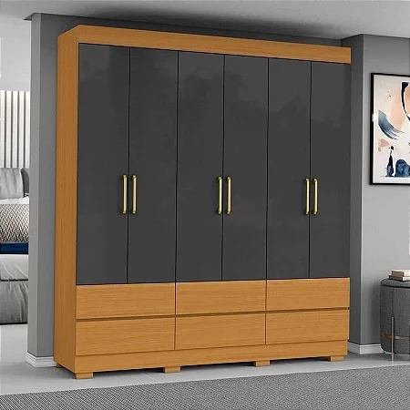 Guarda-Roupa Casal 6pt 6 gav Cinamomo/Grafite Marrocos
