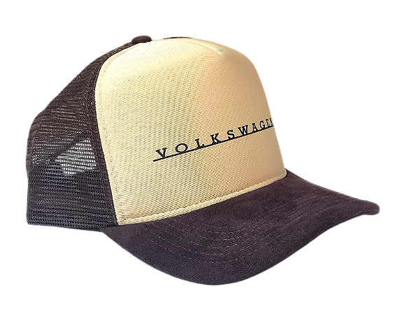 Boné Trucker Aba Curva Estilo Vintage Volkswagen Bege e Marrom