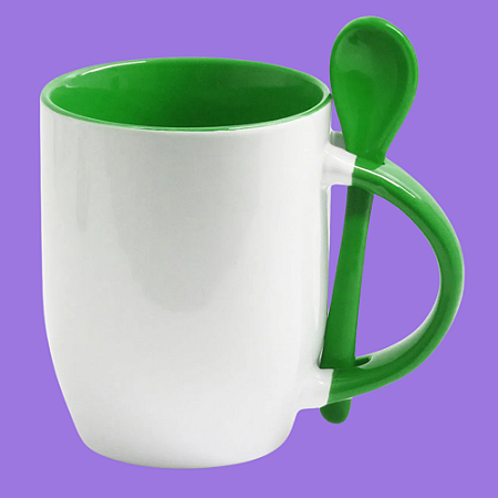 Caneca Semi Cônica com Colher Interior e Alça Colorida