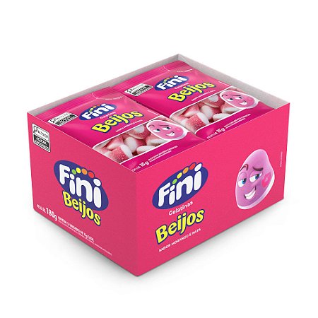 Mini Beijos de Morango com 12 pacotes de 15g cada - Fini