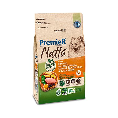Ração Premier Nattu para Cães Adultos de Porte Pequeno Sabor Mandioquinha - 2,5 Kg