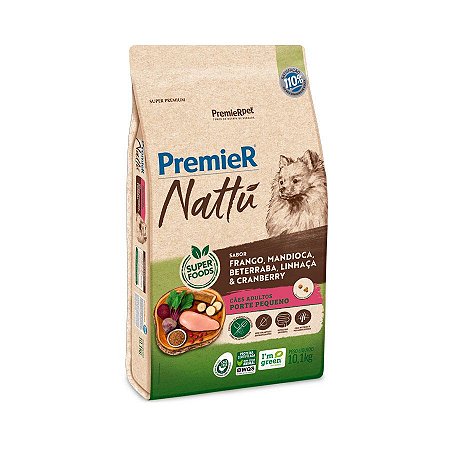 Ração Premier Nattu para Cães Adultos de Raças Pequenas Sabor Mandioca - 10,1Kg