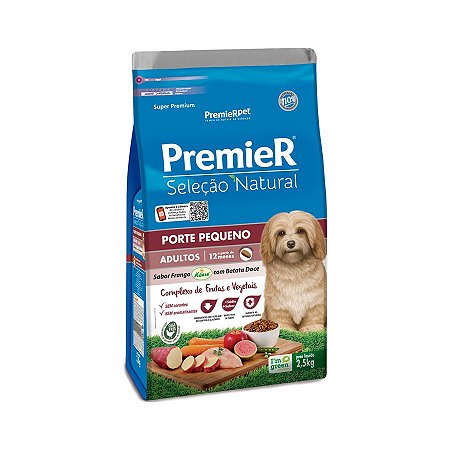 Ração Premier Seleção Natural para Cães Adultos Raças Pequenas Frango com Batata Doce - 2,5Kg